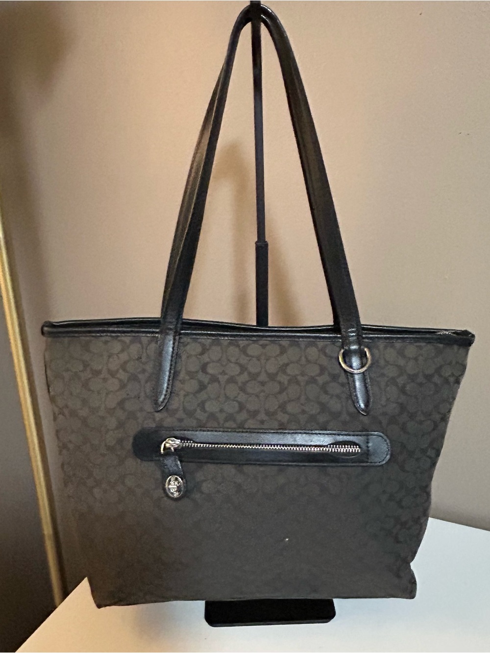Coach Signature Taylor Tote Black 79579 Turn lock Double Handle Work Travel
